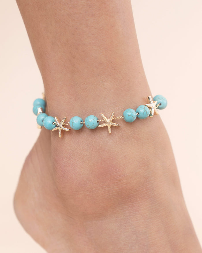 Starfish and Turquoise Beaded Anklet