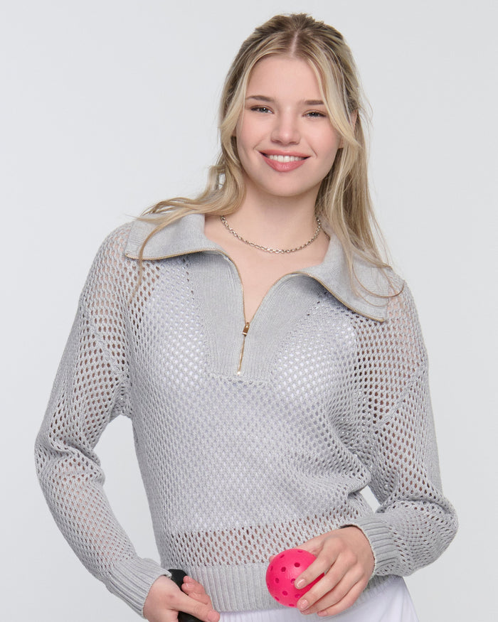 Tania Crochet Pickleball Sweater – Lightweight Half-Zip Knit