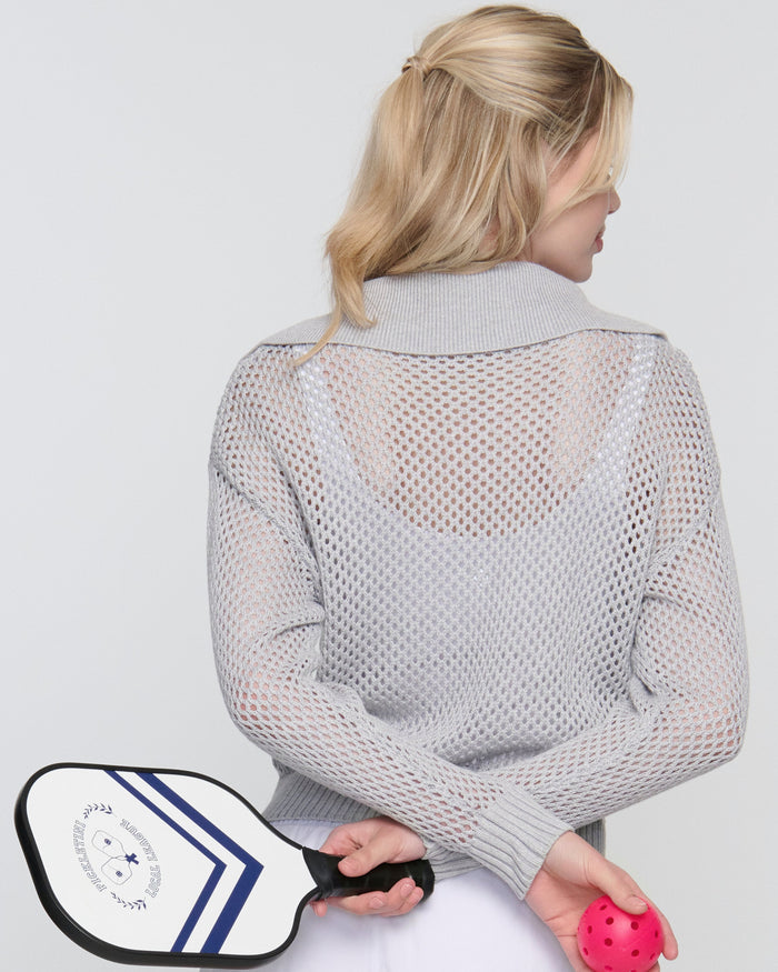 Tania Crochet Pickleball Sweater – Lightweight Half-Zip Knit