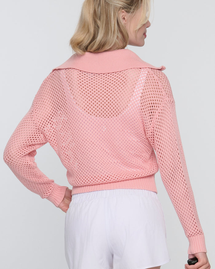 Tania Crochet Pickleball Sweater – Lightweight Half-Zip Knit