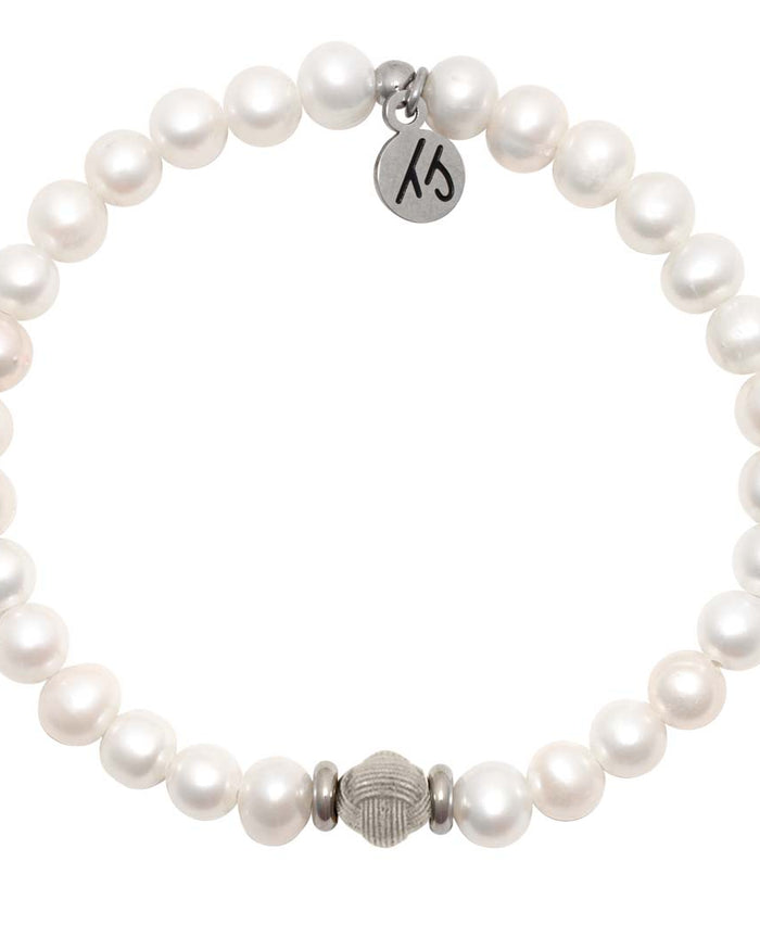 The Cape Bracelet- Pearl with Friendship Knot Silver Ball