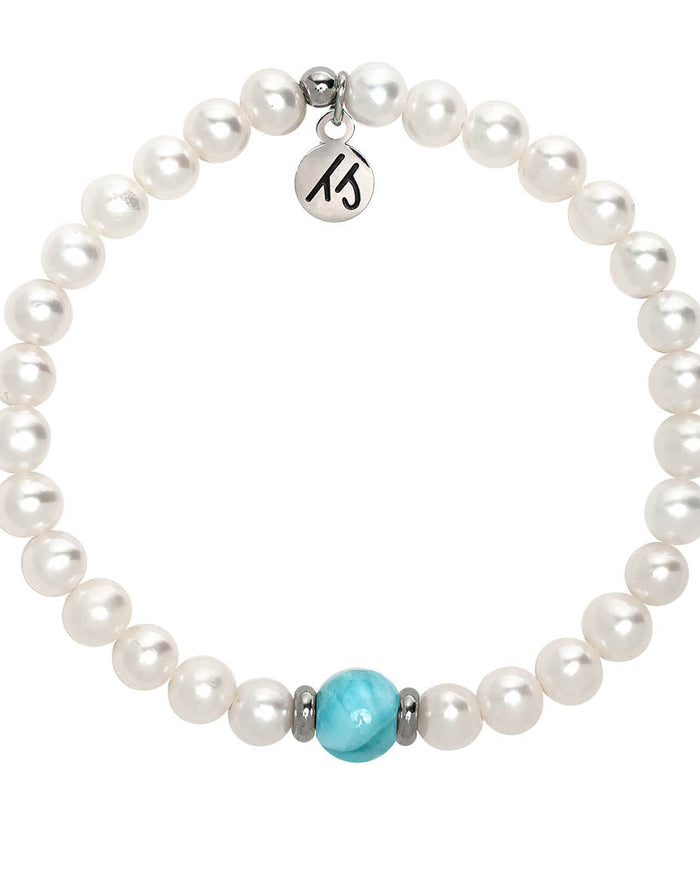 The Cape Bracelet- Pearl with Larimar Ball