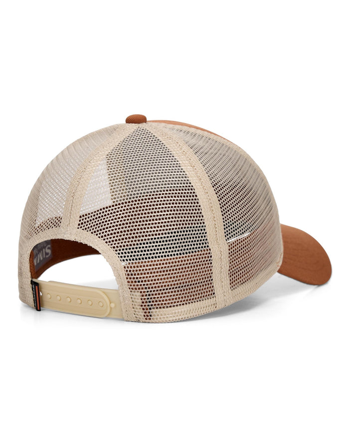 Beige and brown trucker cap on a white background