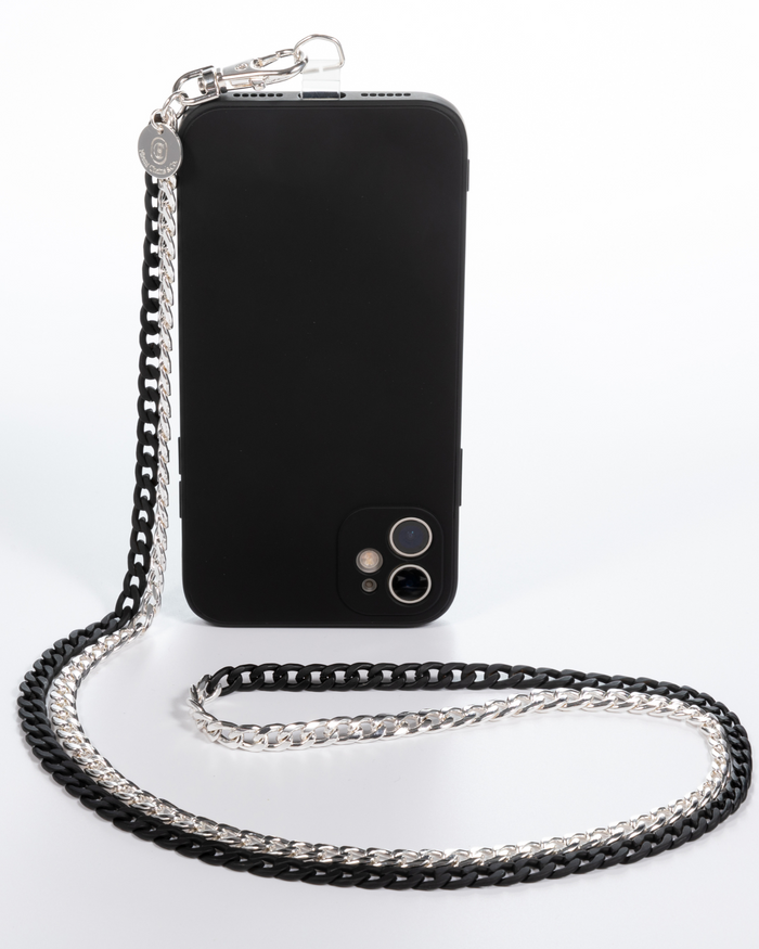 Two Tone Black N' Silver Crossbody Phone Chain