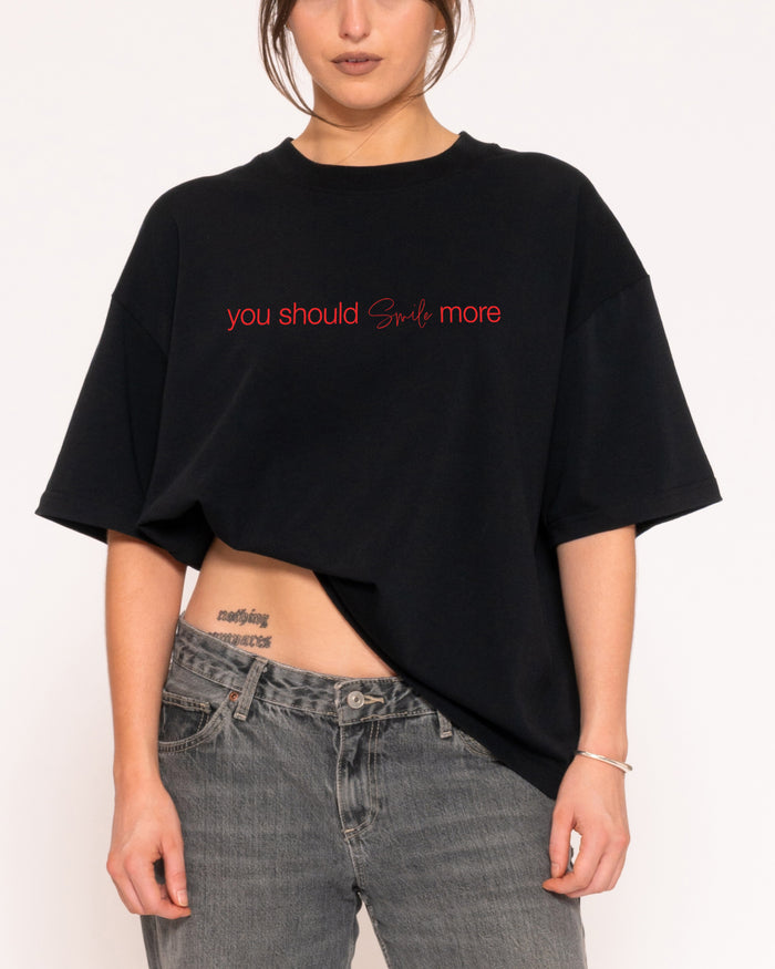 You Should Smile More Black Boxy Crop Tee