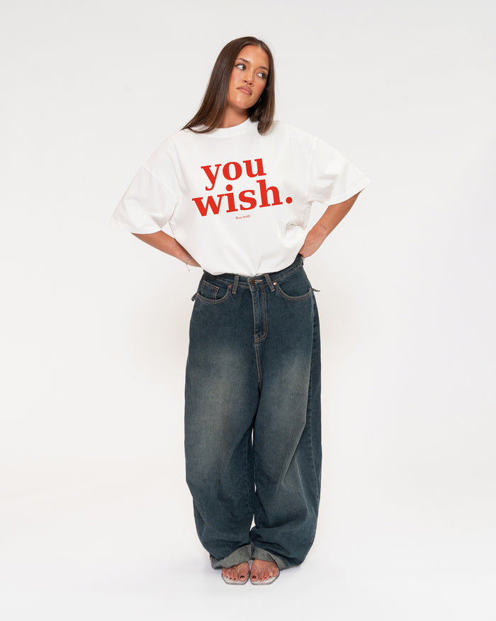 You Wish White Boxy Crop Tee