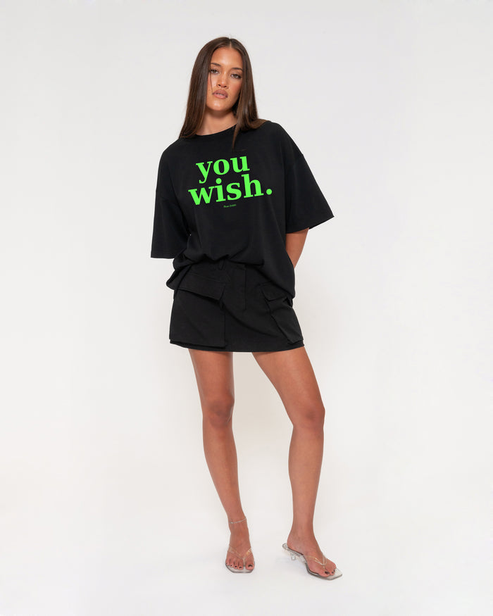 You Wish Black Boxy Crop Tee